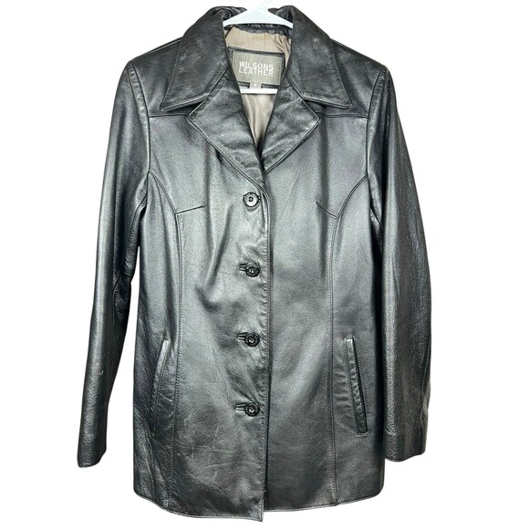 Wilsons Leather Jacket Womens Small Black Button Front Genuine Leather Coat - Picture 1 of 16